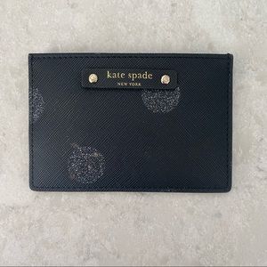 Black Kate Spade Slim Card Wallet with Silver Detail